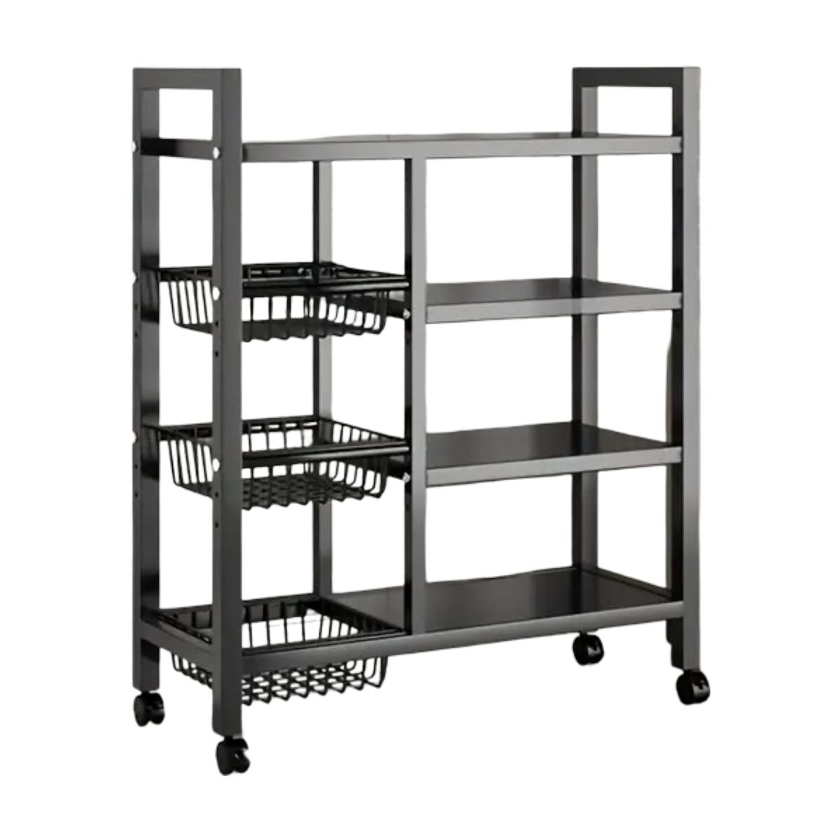 4-Tier Rolling Storage Rack with 3 Wire Baskets