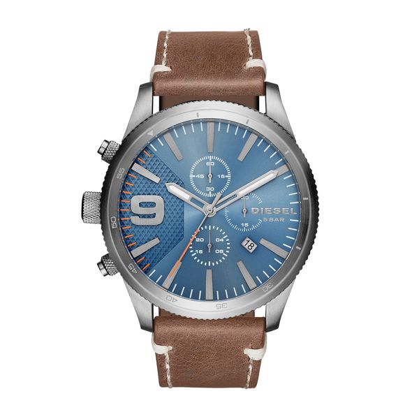 Diesel Men's Rasp Chrono 50Mm Silver Round Leather Watch - DZ4443