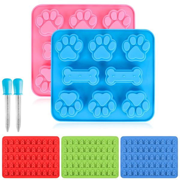 7Pcs Gummy Silicone Moulds Set Bear Bone Chocolate Jelly Candy Dog Biscuits