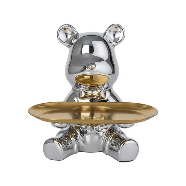 Bear Sitting Long Tray - Silver and Gold