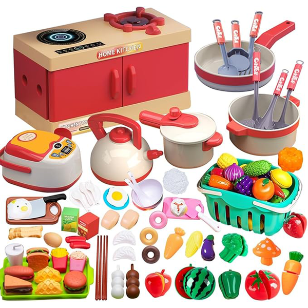 84PC Pretend Play Kitchen Set for Kids,Kids Cutting Play Food Toys Kit Gift