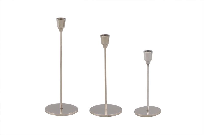 Elegant Dinner Candle Holder Thin Rod Silver Finish ( Set of 3 Pieces)
