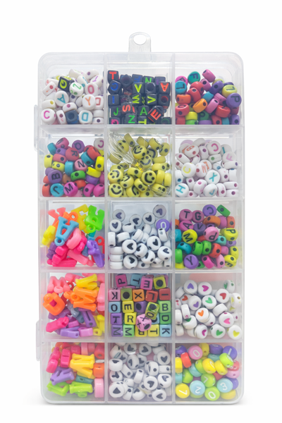 DIY Alphabet &amp; Emoji Beads Kit-15 Grid Organiser Box Letter-Multi colour