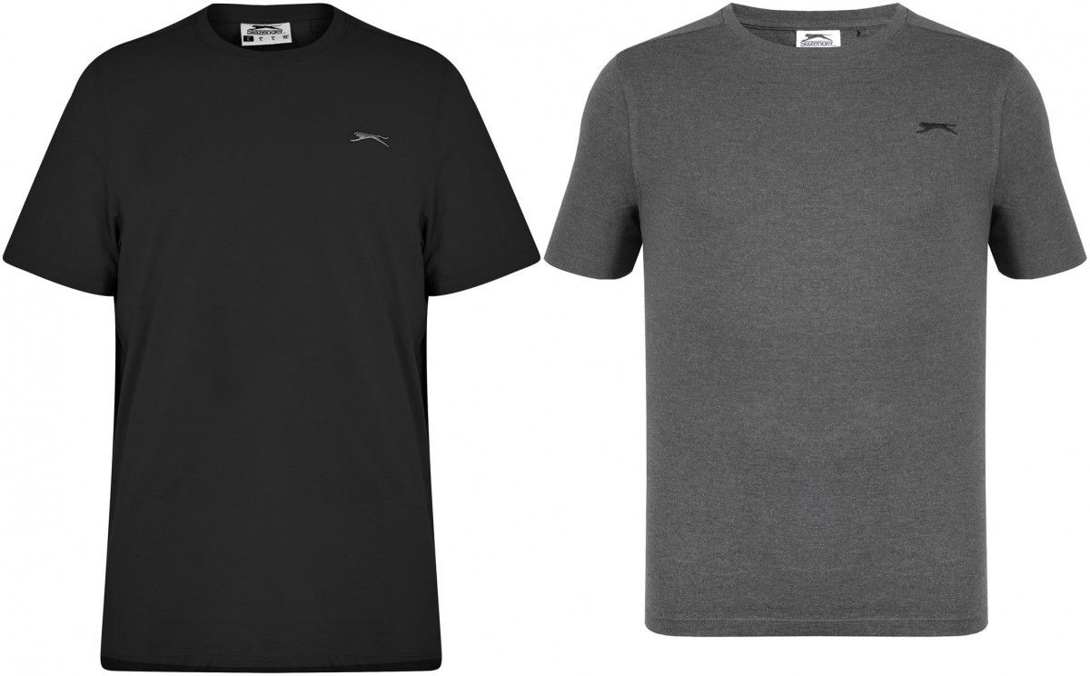 Slazenger Men - Pack of 2 Crew Neck Plain T-Shirt - Black/Charcoal Marl ...