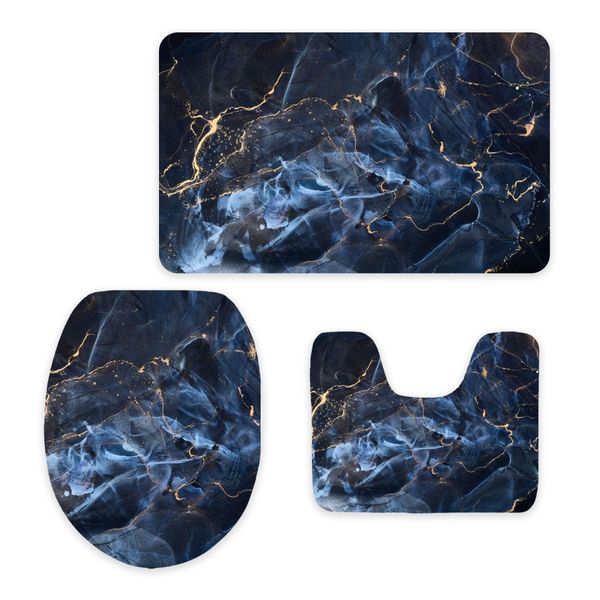 Coral Fleec Toilet Seat Cover and Bathroom Mats Set Absorbent Bath Mat - 3 Piece