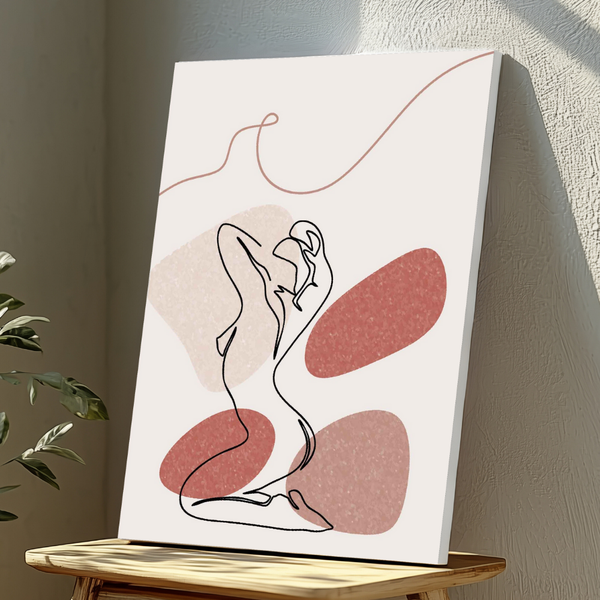 Wall Art Decor Print Mounted on Wooden Board - Line Woman - 28x40cm