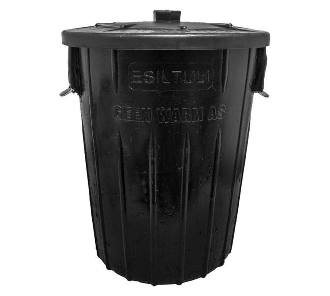 90L Refuse Rubber Bin Black - No Hot Ash