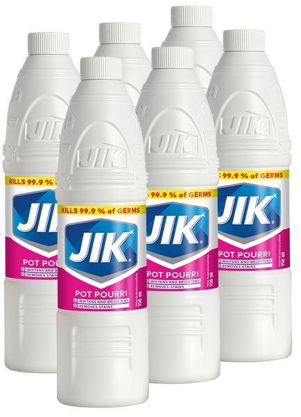 JIK 6 x 750ml, Germ Killing, Liquid Thin Bleach, Stain remover, Pot Pourri