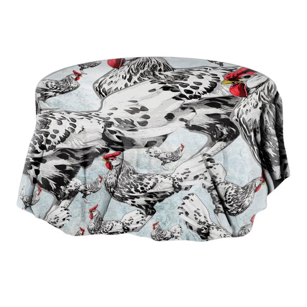 White Chickens Round Tablecloth