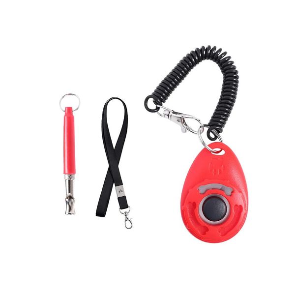 Dog Training Whistle and Clicker With Lanyard-Red