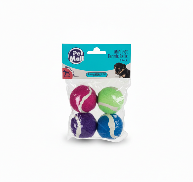 Pet Mall Mini Tennis Balls for Dogs, 4 Piece Squeaky Play Balls