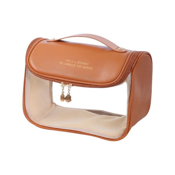 Transparent Travel Cosmetic &amp; Toiletry Organizer Bag - Brown