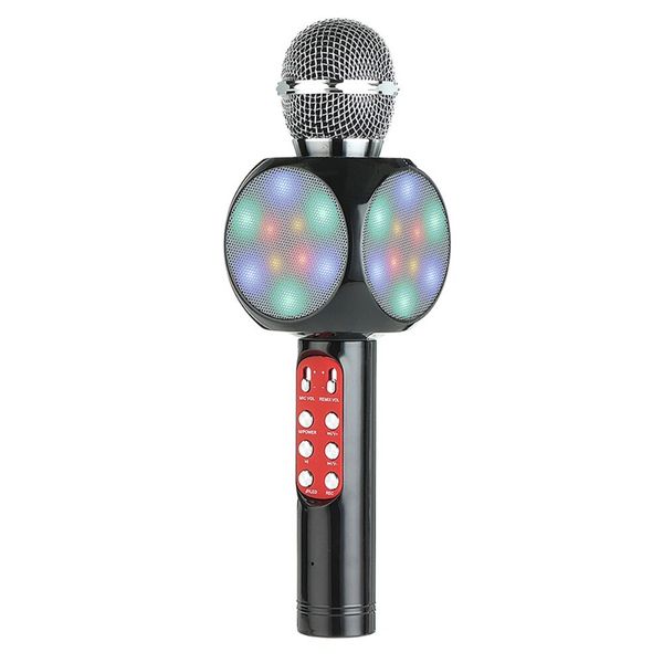 4 in 1 Karaoke Bluetooth Wireless Portable Microphone LED Lights - Black