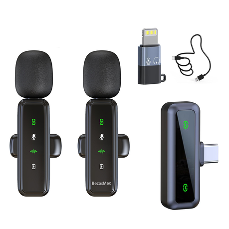 BezosMax 2Pcs Wireless Lavalier Microphone, Clip on Mini Mic with USB-C Image