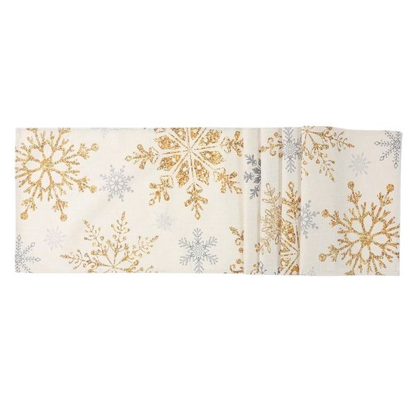 Christmas Table Runner With Snowflake Design - Gold &amp; Silver