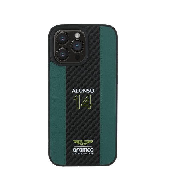 ASTON MARTIN- Aramco Magsafe F1Green Leather Compatible with IPhone 16 Pro Case