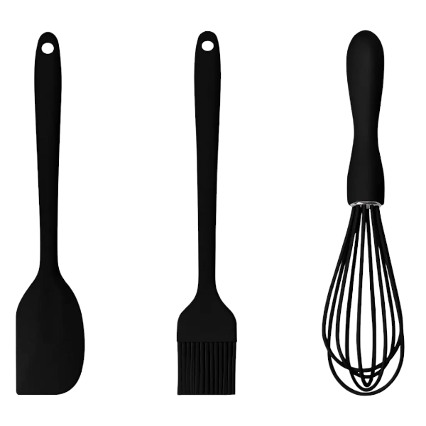 Premium-Grade Silicone Kitchen Tool Set - Black - 3-Piece