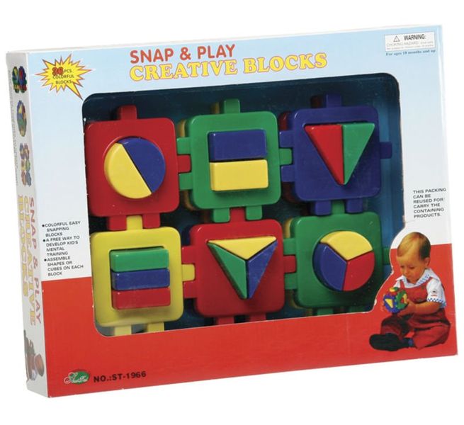 Snap &amp; Play Creative Blocks - BPA-Free Plastic - Assorted Colours - 3 Pack