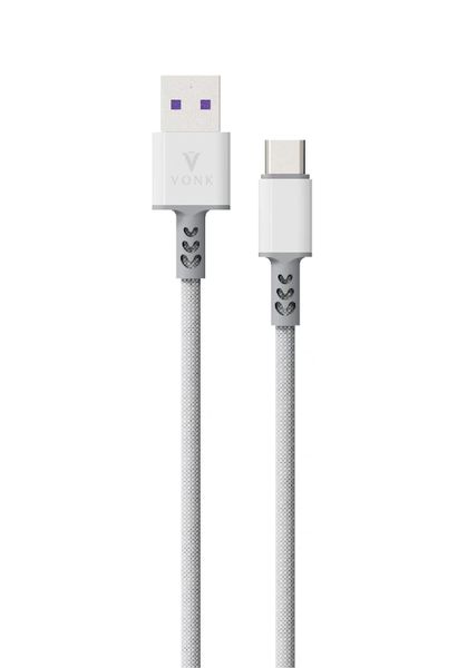 Vonk Nylon Braided 3A USB to Type-C Cable Compatible With iPhone (White)