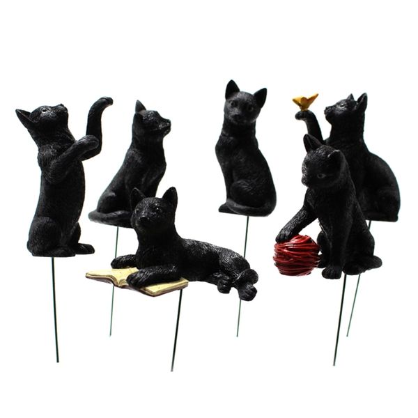 Décor Garden Miniature Resin Cat with Glow in The Dark Luminous Eyes - 6 Piece