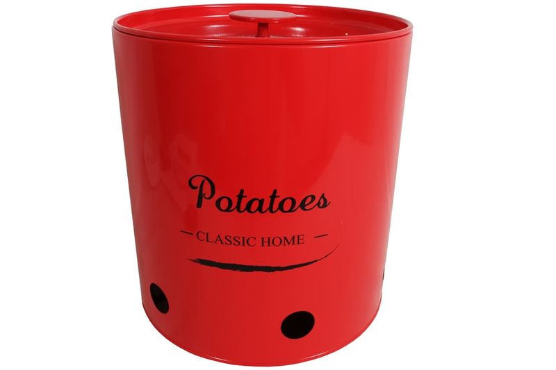 Red Tin Potato Storage Container Round 24x24x27cm