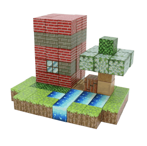 48-Piece Magnetic House Building Blocks Build Mine Craft Cube Terrain Set
