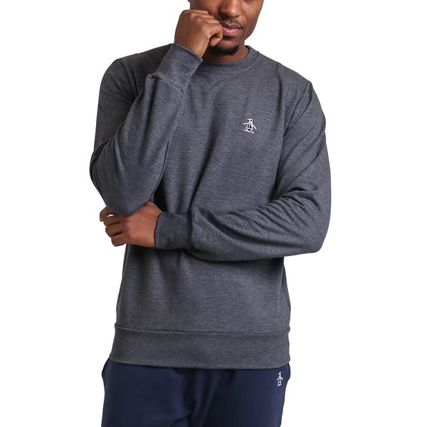 Original Penguin-LS Sticker Pete Fleece Sweat-Dark Charcoal Heather