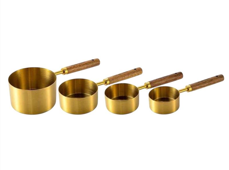 Brass Measuring Cups with Wood Handles, Gold, Set of 4, Multi-Use