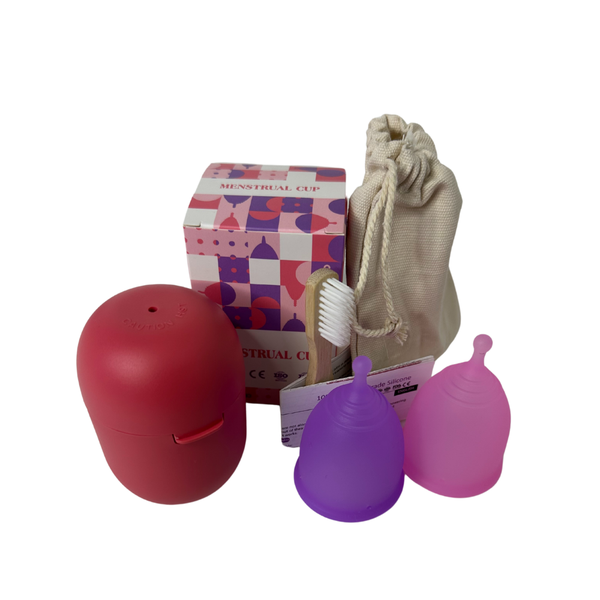 Menstrual Cup Set - 2 Reusable Cups, Sterilising Cup and Cleaning Brush