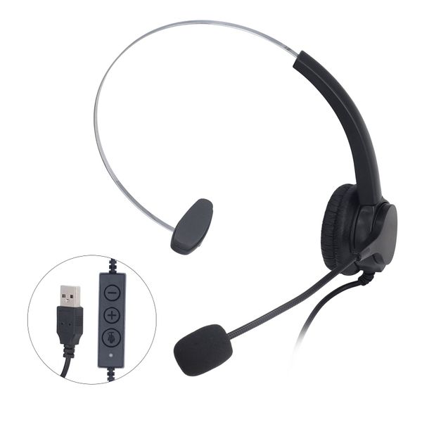 Noise Cancelling USB Headset with Adjustable Volume, Single Ear Wired Computer Headphone with Mic for Office