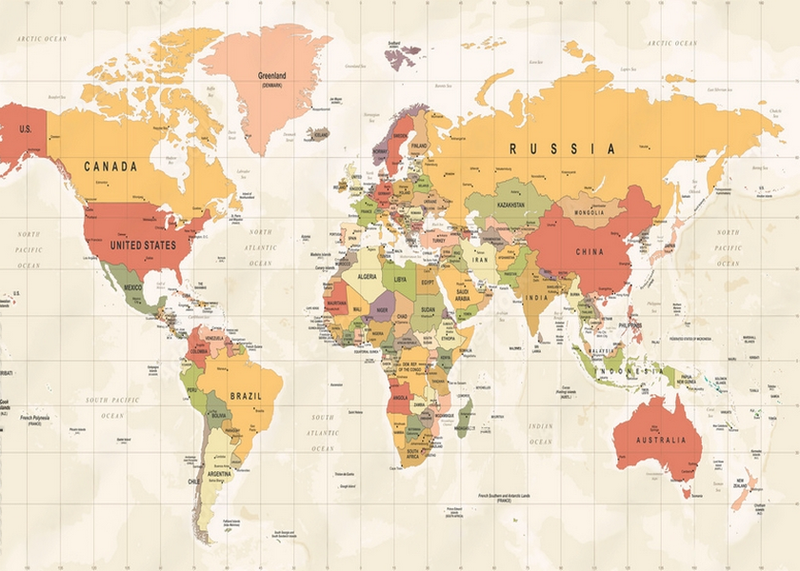 Wall Art Canvas - Vintage World Map Vector Detailed Illustration