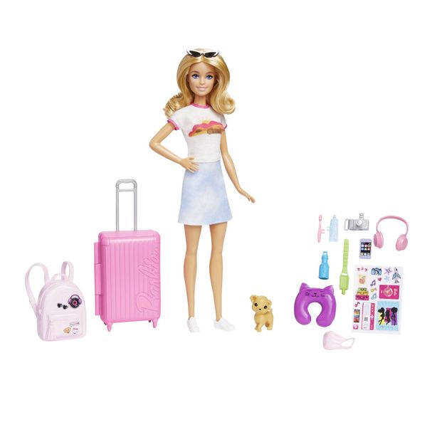 Barbie Doll and Accessories, 'Malibu' Travel Set with Puppy and 10+ Pieces