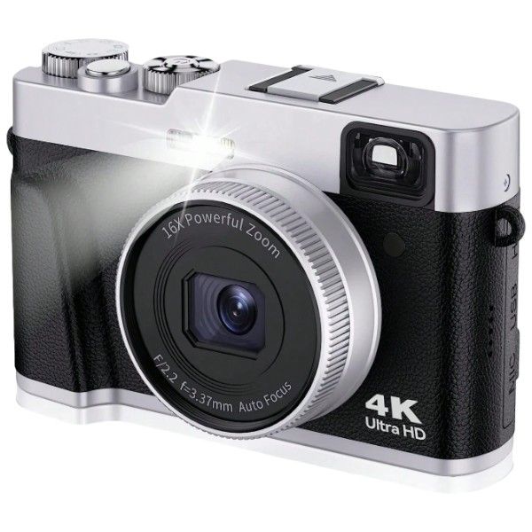 4K Digital Camera With Flashlight &amp; 16x Zoom - Black