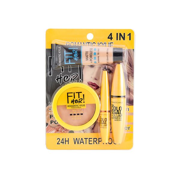 XRK 4IN1 Powder Concealer Liquid Foundation Eye Black Eyeliner Set