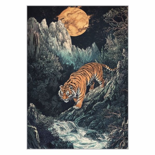 Tiger Under The Moon Poster - A1