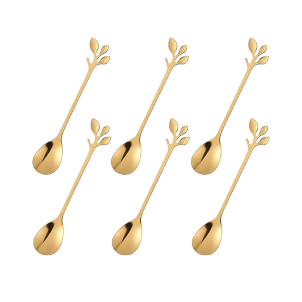 6-Pieces Leaf-Inspired Handle Design Spoon Set - Gold