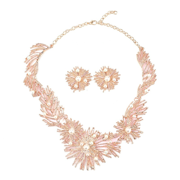ZELTRYN Rose Gold Firework Pearl Statement Jewelry Set