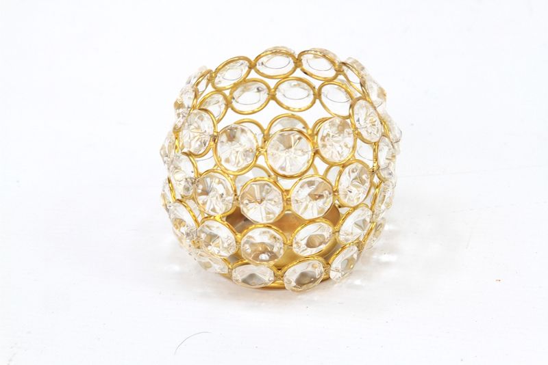 Round Gold Plated Acrylic Crystal Beaded Candle Holder ( 4 Pack)