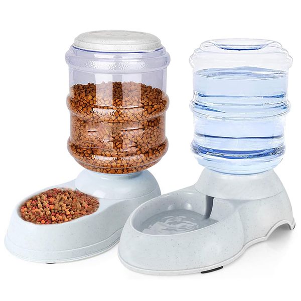 3.8L Automatic Dog Cat Water Dispenser Gravity Feeder Set - Gray