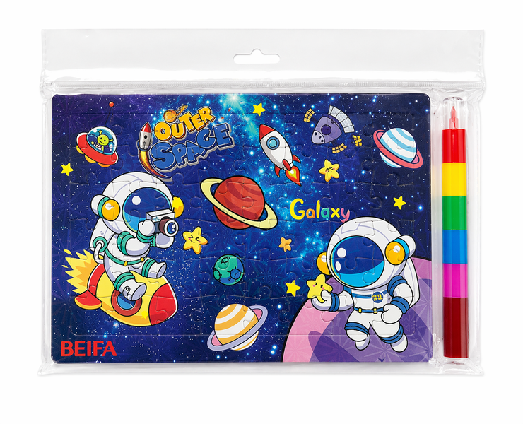 Beifa Kids Astronaut Puzzle Set with Koki Colouring Pens