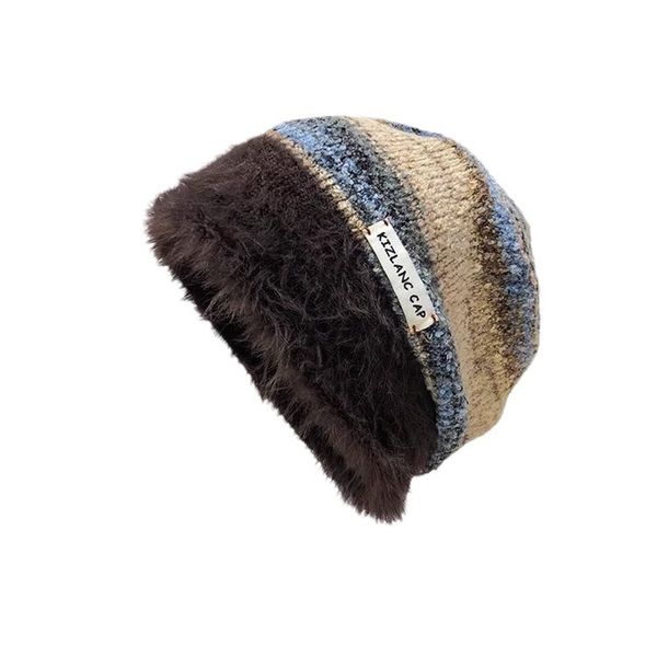 Maillard women's pile hat color matching plush pullover hat