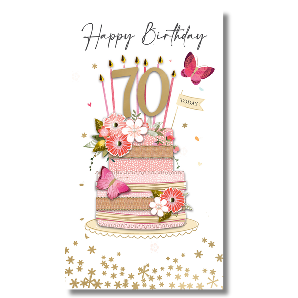 70th Birthday card - Floral Cake