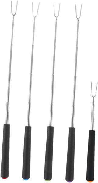 Extendable Stainless Steel BBQ Roasting Skewers with Colorful Plastic Hand