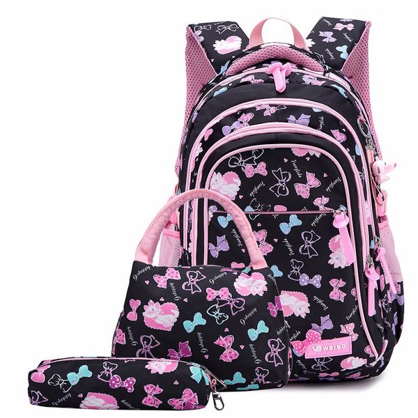 3-in-1 Butterfly School Backpack Set for Kids and Teens - Pink and Black