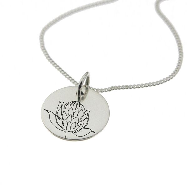 Protea Necklace Single Line Engraving with Chain