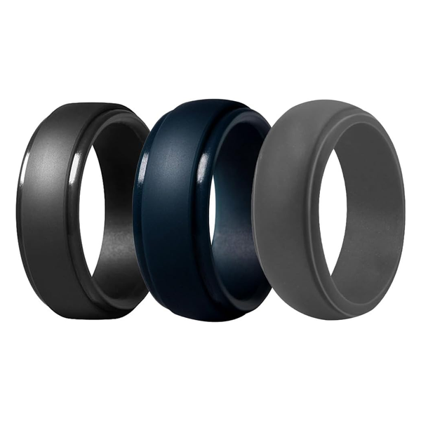 Silicone Rings Set of 3 - Black/Navy Blue/Charcoal Grey