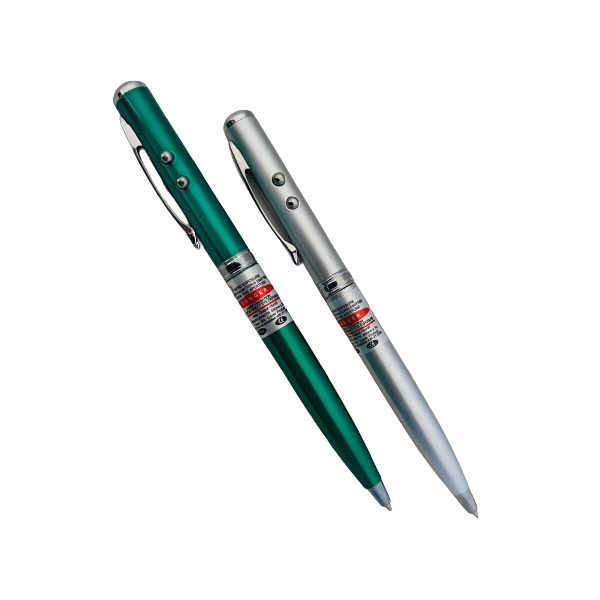 3 in 1 - Pen, Torch &amp; Laser Pointer (Pack of 2) Silver &amp; Green