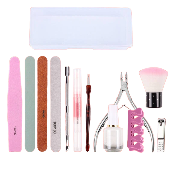 Professional Manicure/Pedicure Nail Tools Kit - 12 Tools &amp; Box