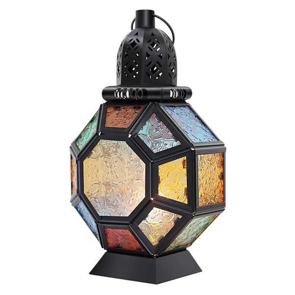 Retro Iron Candle Lantern,Portable Moroccan Stained Glass Candle Holder