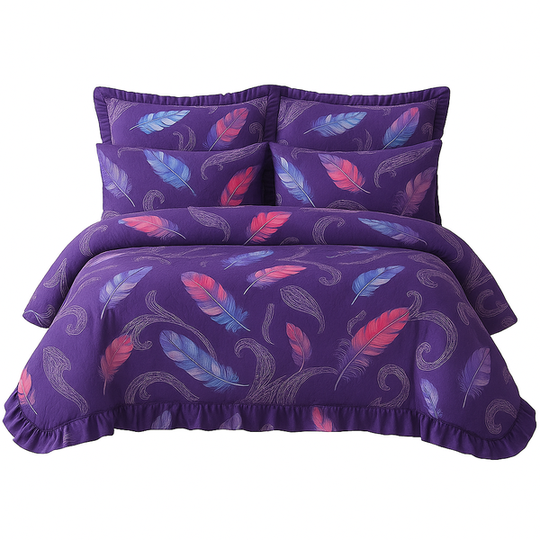 Noor 5-piece Cotton Comforter Set - Purple Feather Design 230x240cm